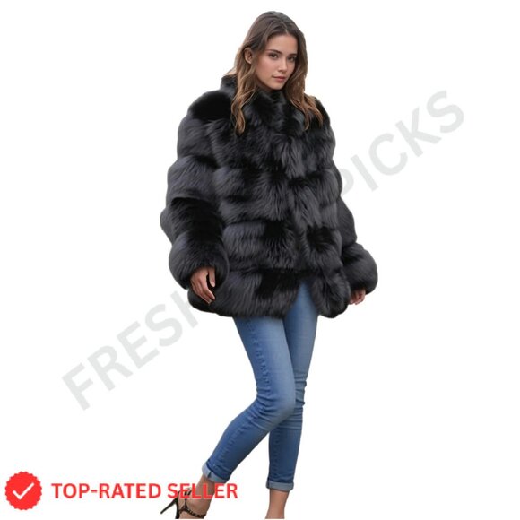Faux Fur Parka Coat Elegant Winter Jacket Long Sleeve Oversized Chic